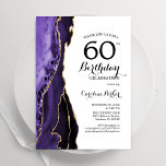 Invitation Purple Agate Or Blanc 60e anniversaire<br><div class="desc">Purple,  blanc et or agate 60e anniversaire invitation fête. Design élégant et moderne avec aquarelle agate marbre arrière - plan,  fausse parties scintillant or et typographie script de police. Carte invitation branchée parfaite pour une célébration anniversaire féminine élégante. Invitations Zazzle imprimées ou téléchargement instantané modèle imprimable numérique.</div>