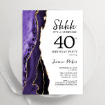 Invitation Purple Agate Or Blanc Surprise 40e anniversaire<br><div class="desc">Agate violet, blanc et or surprend l'invitation de fête de 40e anniversaire. Design élégant et moderne avec aquarelle agate marbre arrière - plan, fausse parties scintillant or et typographie script de police. Carte invitation branchée parfaite pour une célébration anniversaire féminine élégante. Invitations Zazzle imprimées ou téléchargement instantané modèle imprimable numérique....</div>