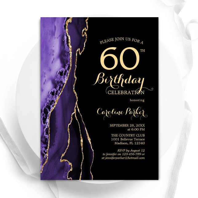 Invitation Purple Agate Or Noir 60e anniversaire (Créateur téléchargé)