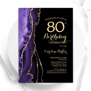 Invitation Purple Agate Or Noir 80e anniversaire