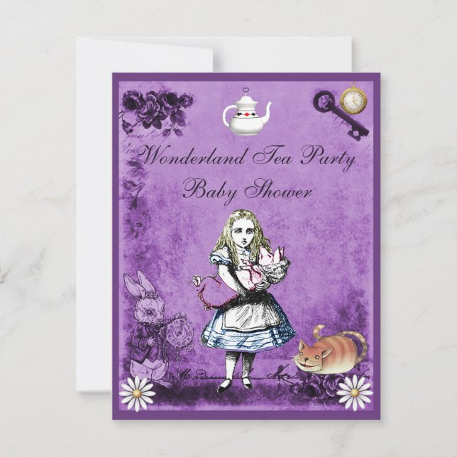 Invitation Purple Alice au Baby shower du Tea Party au pays d (Devant)