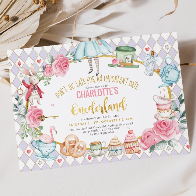 Invitation Purple Alice au pays des merveilles 1er anniversai (Créateur téléchargé)