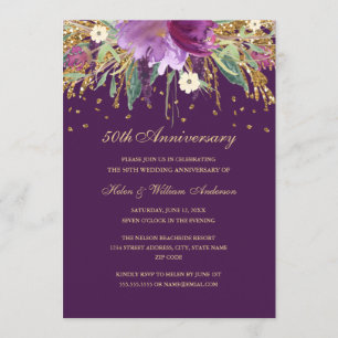 Invitation Purple Amethyst Floral 50e anniversaire Mariage