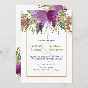Invitation Purple Amethyst Floral Parties scintillant or prin