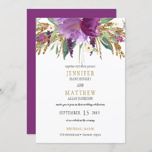 Invitation Purple Amethyst Parties scintillant or Mariage de 
