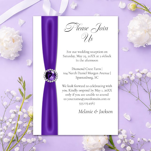 Invitation Purple Amethyst Satin Ribbon Jewel Reception Only (Créateur téléchargé)