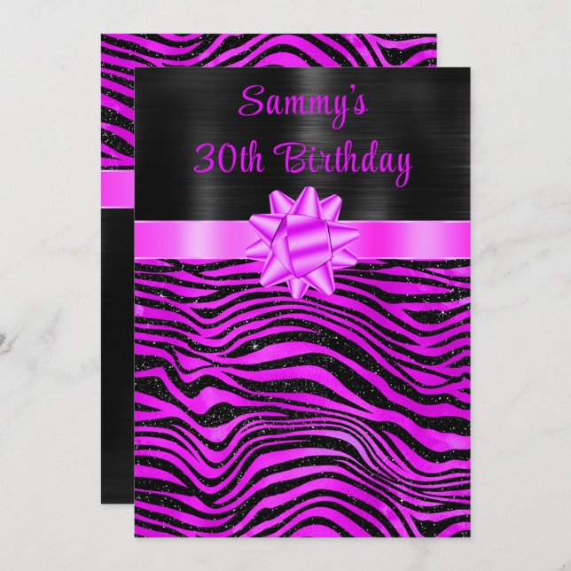 Invitation Purple and Black Zebra Stripes Birthday Party (Devant / Derrière)