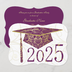 Invitation Purple and Gold Floral Casquette 2025 Graduation P