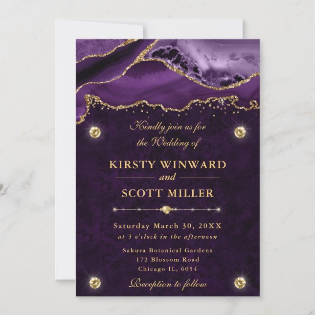 Invitation Purple and Gold Glitter Agate Wedding (Devant)