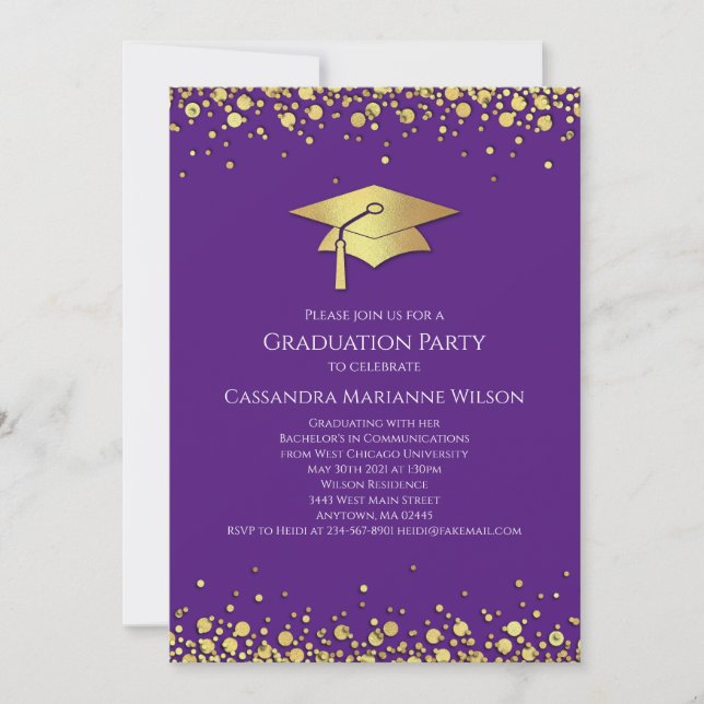 Invitation Purple and Gold Graduation (Devant)