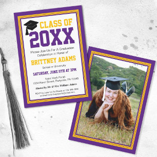 Invitation Purple and Gold Photo Graduation Party