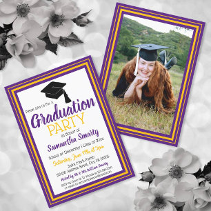 Invitation Purple and Gold Photo Graduation Party