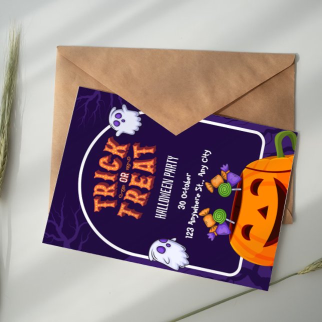 Invitation Purple And Orange Trick Or Treat Halloween Party  (Créateur téléchargé)