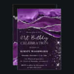 Invitation Purple and Silver Glitter Agate 21st Birthday<br><div class="desc">Vibrant purple agate layers sweep across the design with natural gemstone banding, accented by shimmering silver glitter edges for a glamorous, light‑catching finish. Elegant typography combines a chic handwritten script with bold serif details, creating a sophisticated and festive look. Perfect for milestone celebrations, this design radiates modern elegance and sparkle—ideal...</div>