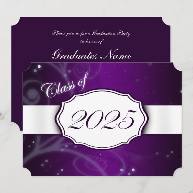 Invitation Purple and White 2025 Graduation Party (Devant / Derrière)