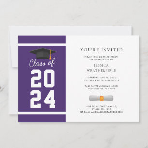 Invitation Purple and White Graduate Photo Party