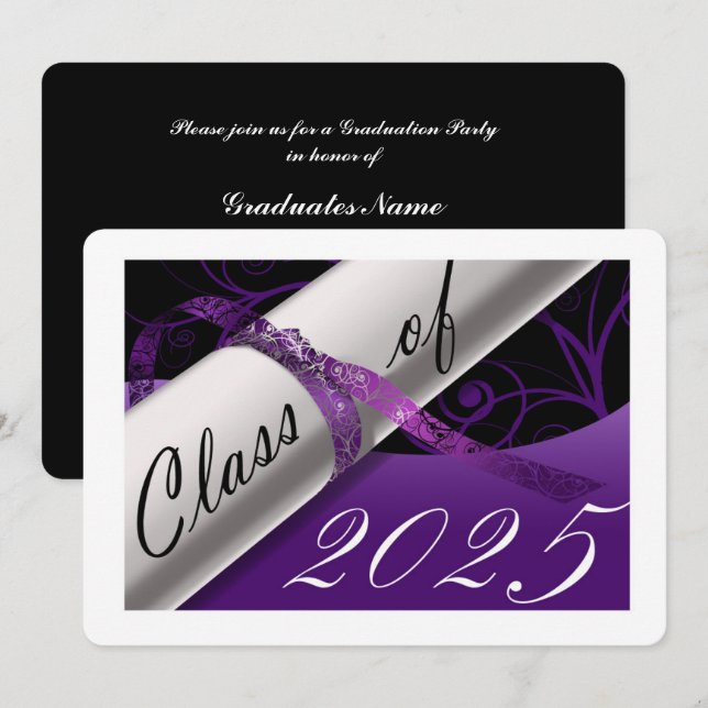 Invitation Purple and White Graduation Party (Devant / Derrière)