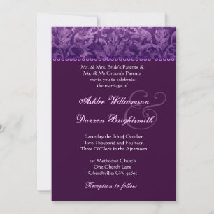 Invitation Purple and White Grunge Mariage damassé Ver 001