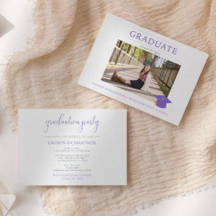 Invitation Purple and White Simple Photo Graduation Party