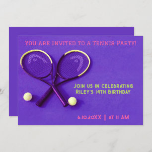 Invitation Purple Anniversaire Raquettes et Balls Tennis