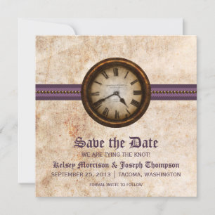Invitation Purple Antique Horloge Enregistrer la date Annonce