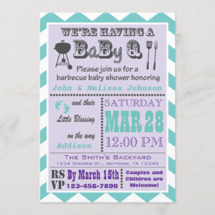 Invitation Purple & Aqua Barbecue BaByQ Baby showers Invitati