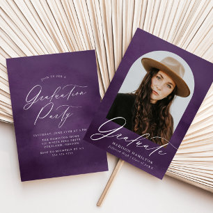 Invitation Purple Aquarelle Arch Photo Graduation Party