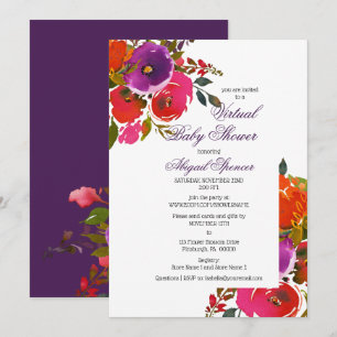 Invitation Purple Aquarelle Floral Girl Baby shower virtuel
