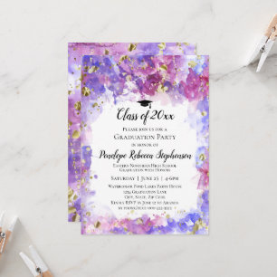 Invitation Purple Aquarelle Gold Splatter Graduation Party