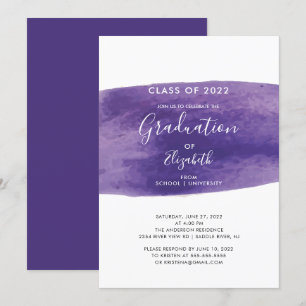 Invitation Purple Aquarelle Laver Partie de Graduation Invita