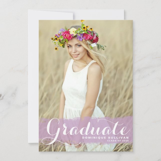 Invitation Purple Aquarelle Splash Photo Graduation (Devant)