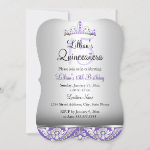 Invitation Purple Argent Damask & Diadème pour Qui