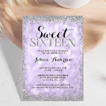 Invitation Purple Argent Faux Parties scintillant Lumières Do<br><div class="desc">Célébrez dans le style avec cette douce invitation moderne de 16,  avec un violet lilas lumières scintillantes arrière - plan avec une bordure de parties scintillant faux argent. Les dessins sont des illustrations et des graphiques imprimés à plat - PAS une PARTIES SCINTILLANT EN ARGENT RÉEL.</div>