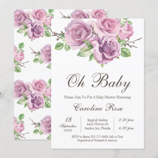 Invitation Purple Baby Girl Douche Invitations, Fleur violet