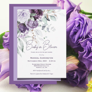 Invitation Purple Baby in Bloom Aquarelle Baby shower moderne