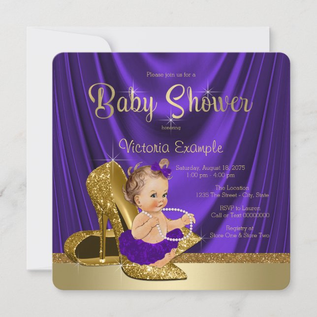 Invitation Purple Ballerina Pearls Baby shower de chaussures  (Devant)