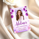 Invitation Purple Balloon Photo 40th Birthday for Women<br><div class="desc">Celebrate a special milestone with this elegant 40th birthday photo invitation featuring a soft purple background, festive balloons, and a beautiful portrait layout. Perfect for a stylish birthday celebration, this invitation allows you to personalize the photo, name, date, and party details. The modern script typography and feminine design make it...</div>