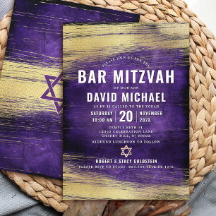 Invitation Purple Bar Mitzvah Bold Type Gold Foil Moderne