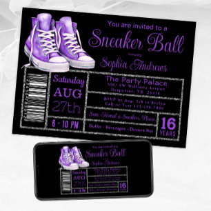 Invitation Purple Basket Ball Anniversaire Fête de chaussures