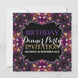 Invitation Purple Batik Bohemian Anniversaire Dîner Invitatio
