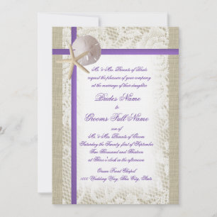 Invitation Purple Beach Burlap et Vintage Lace Mariage