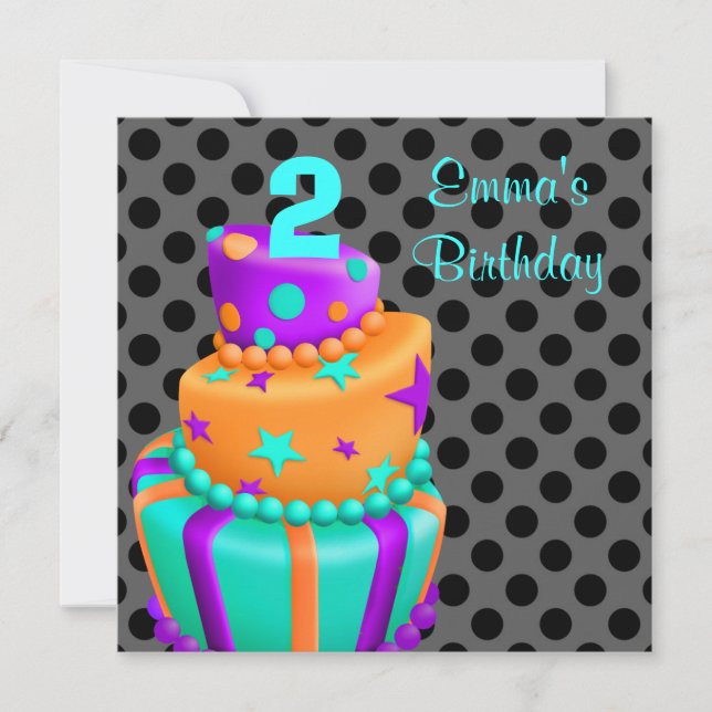 Invitation Purple Black Cake présente les filles 2e anniversa (Devant)