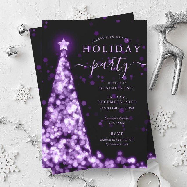Invitation Purple Black Christmas Tree Company Fête de Noël (Purple Black Christmas Tree Company Holiday Party Invitation)
