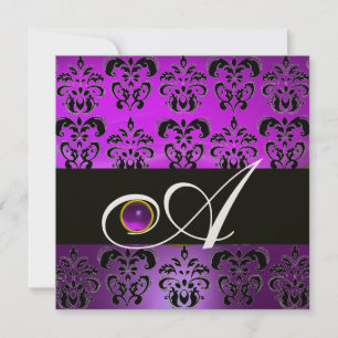 INVITATION PURPLE BLACK DAMASK MONOGRAM AMÉTHYST OR METAL