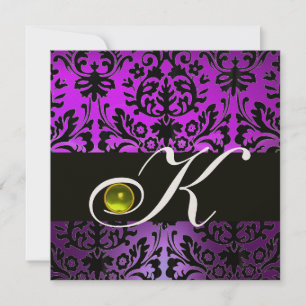 INVITATION PURPLE BLACK DAMASK MONOGRAM JAUNE TOPAZ