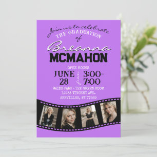 Invitation Purple & Black Filmstrip 5 Diplôme photo