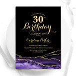 Invitation Purple Black Gold Agate 30e anniversaire<br><div class="desc">Purple,  noir et or agate 30e anniversaire invitation fête. Design élégant et moderne avec aquarelle agate marbre arrière - plan,  fausse parties scintillant or et typographie script de police. Carte invitation branchée parfaite pour une célébration anniversaire féminine élégante. Invitations Zazzle imprimées ou téléchargement instantané modèle imprimable numérique.</div>