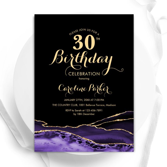 Invitation Purple Black Gold Agate 30e anniversaire (Créateur téléchargé)