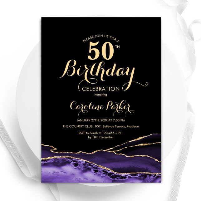 Invitation Purple Black Gold Agate 50e anniversaire (Créateur téléchargé)