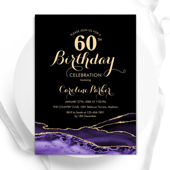 Invitation Purple Black Gold Agate 60e anniversaire (Créateur téléchargé)